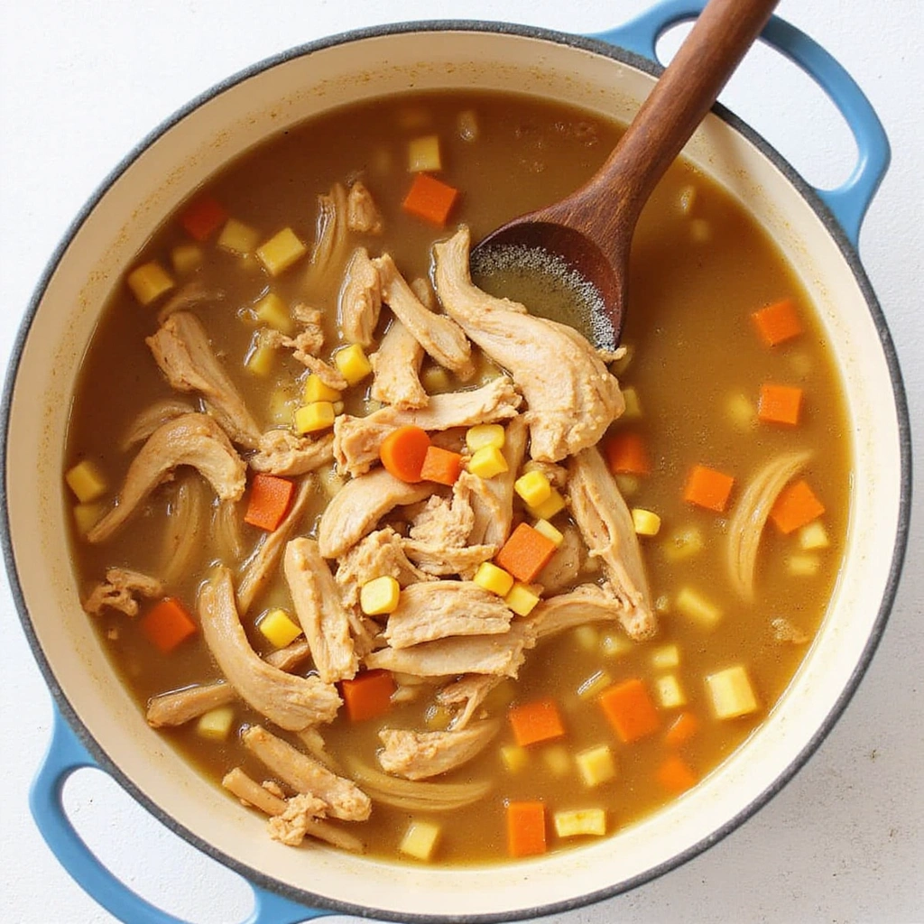 Chinese Chicken and Corn Soup Recipe Creamy and Comforting 5 Chinese Chicken and Corn Soup Recipe Creamy and Comforting - Step 5: Add Chicken and Vegetables