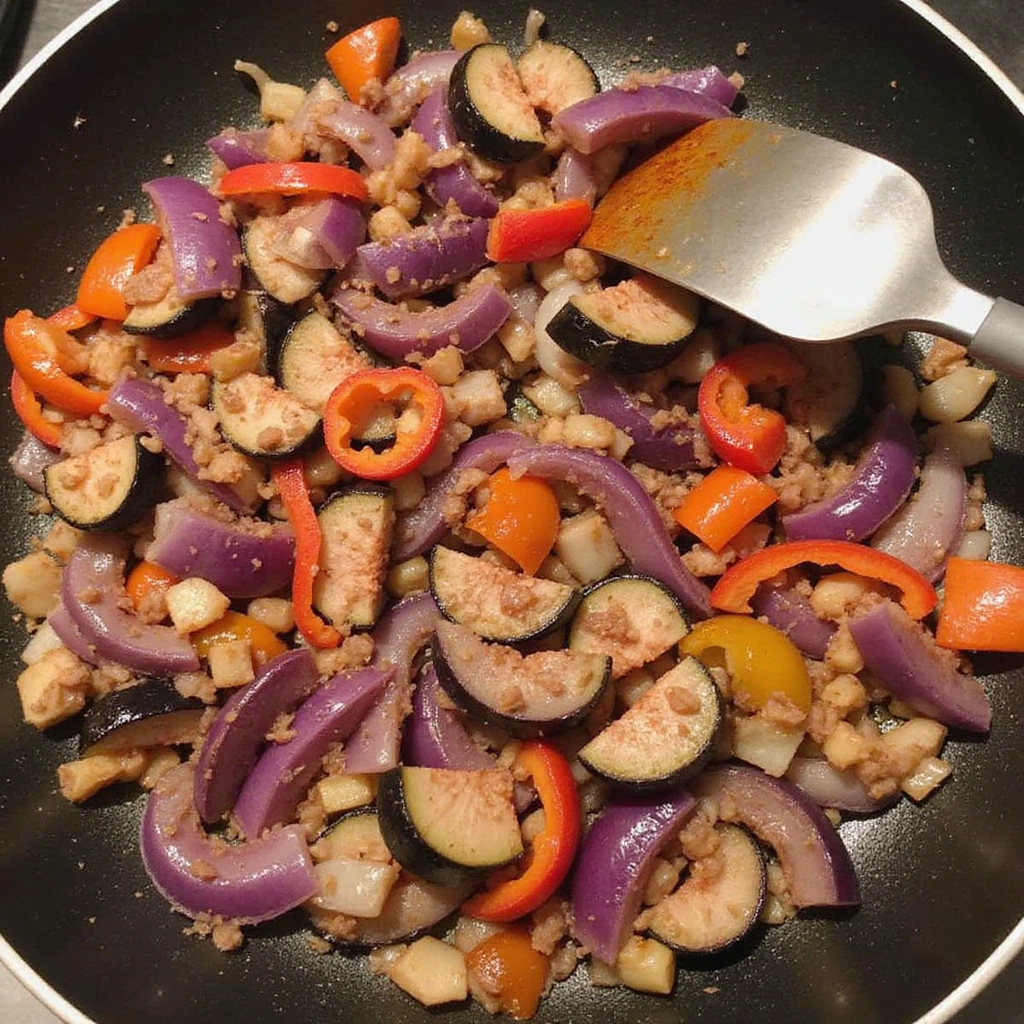 Chinese Eggplant and Tofu Stir Fry Recipe Healthy and Easy - Step 6: Stir-Fry Vegetables