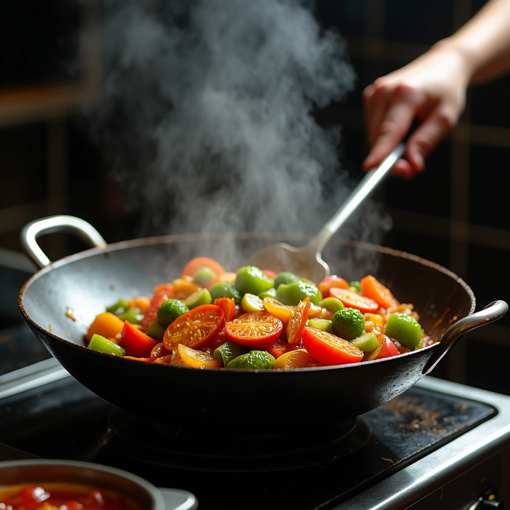 Chinese Red Noodle Beans Recipes Unique and Tasty - Step 6: Stir-Fry the Vegetables