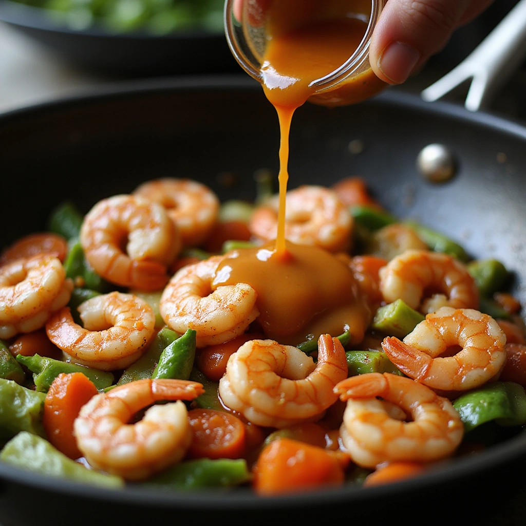 Chinese Shrimp Stir Fry Recipe Fast Healthy and Delicious - Step 6: Add the Sauce