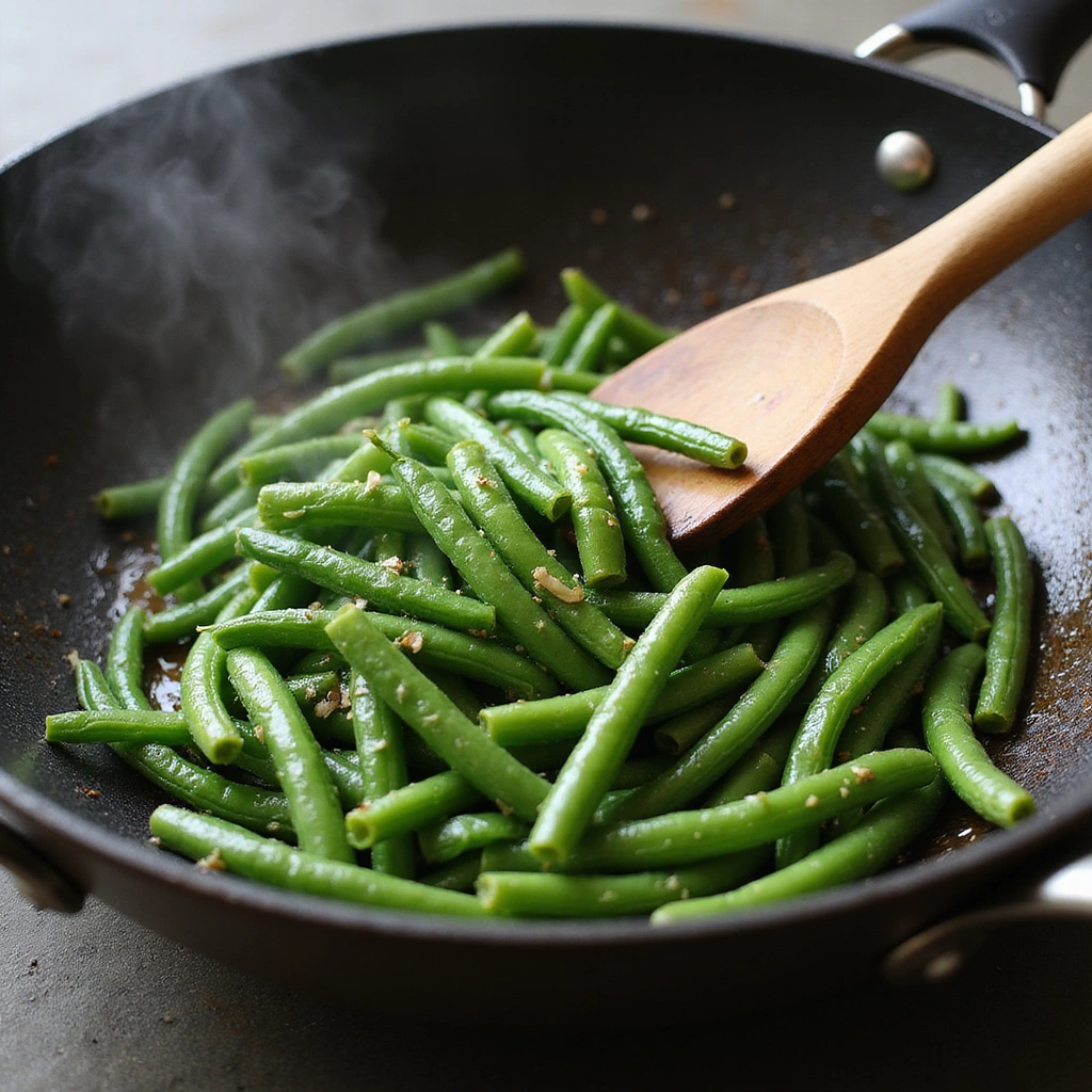 Long Green Beans Chinese Style Recipe Crispy and Savory - Step 5: Stir-Fry the Beans