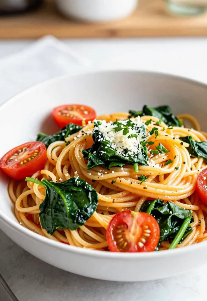 12 Vegan Pasta Recipes for Comforting Meatless Dinners - 12. Spinach and Tomato Pasta 1