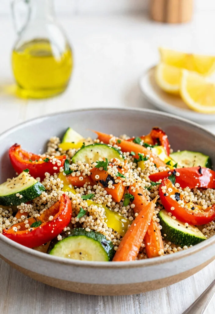 12 Veggie Dinner Recipes for Simple Meatless Nights 78 12 Veggie Dinner Recipes for Simple Meatless Nights - 8. Quinoa Salad with Roasted Vegetables 1